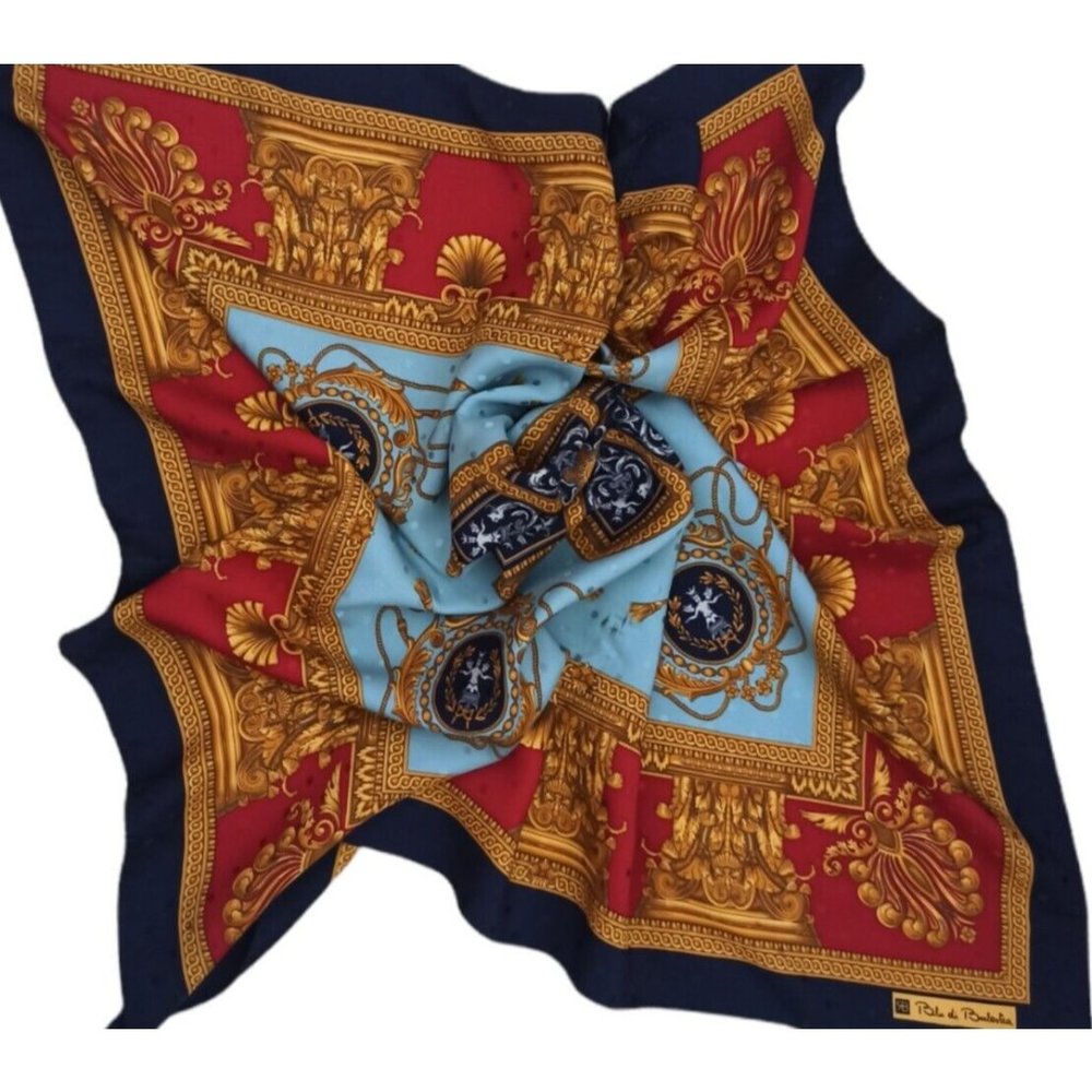 BLU DI BALESTRA Blue Royal Silk Scarf ITALY 34.5"/ 34.5” EC - Picture 10 of 10